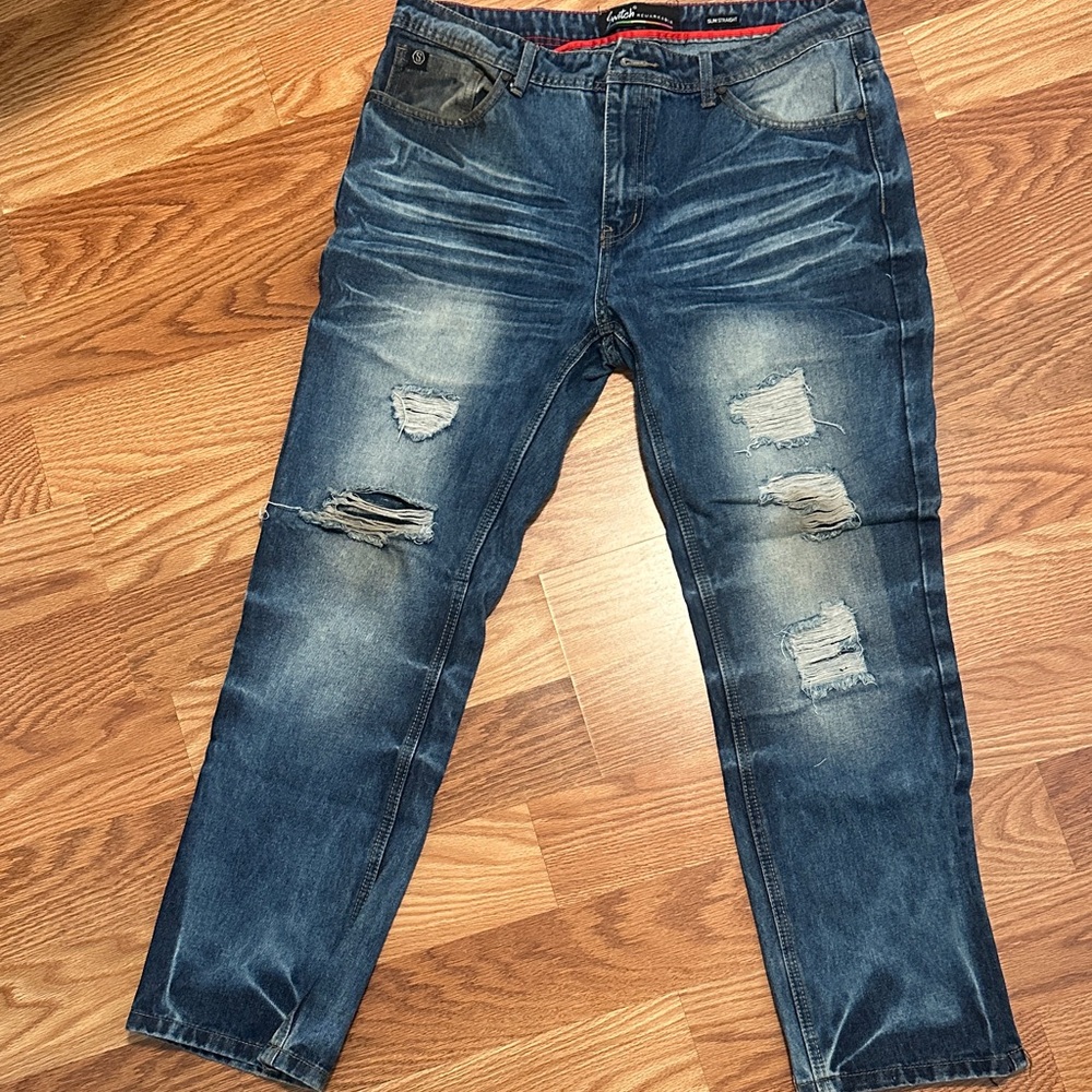 Men's Distressed Blue Denim Jeans